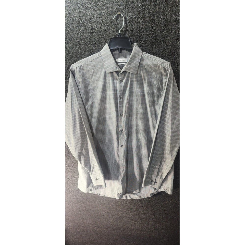 Calvin Klein Mens Regular Fit Micro Glen Plaid Button Down Shirt Black White XL